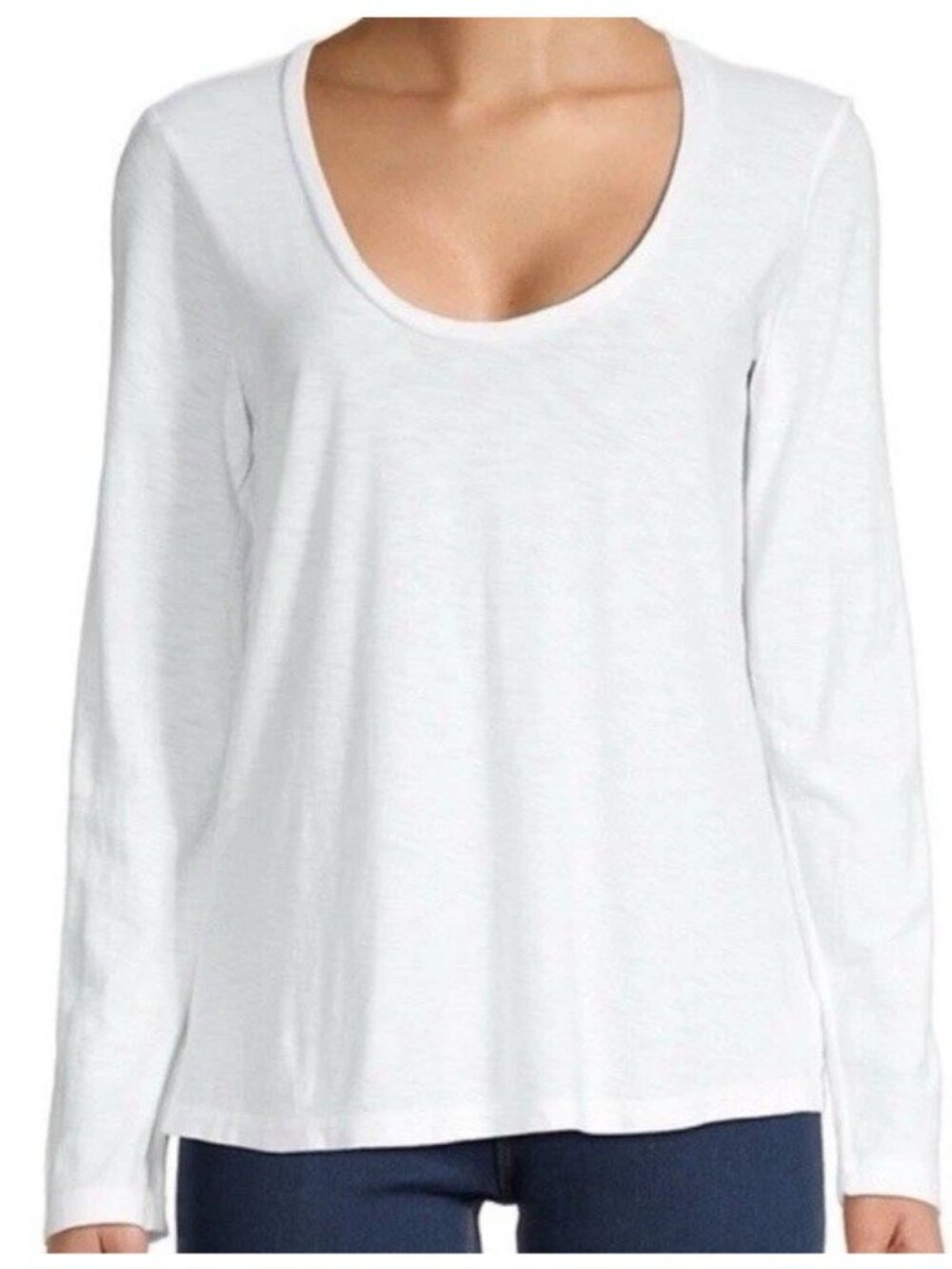 James Perse Standard White Scoop Neck Long Sleeve Top Size 3 Soft Luxury Tee